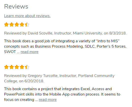 screenshot of two instructor book reviews